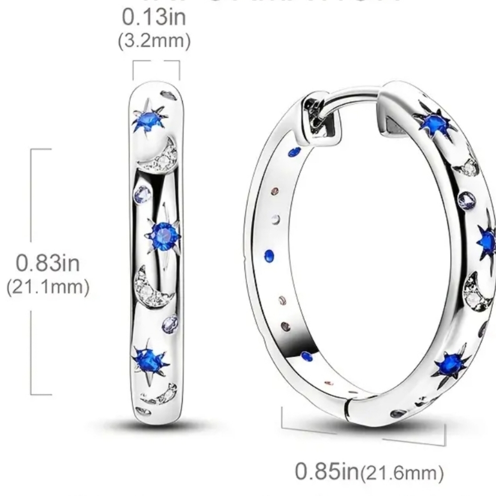 Silver Hypoallergenic Hoop Earrings with Stars and Moons